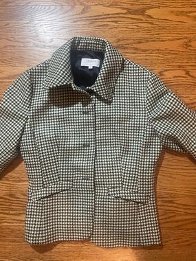La Ligne Black, White & Green Houndstooth Cropped Blazer